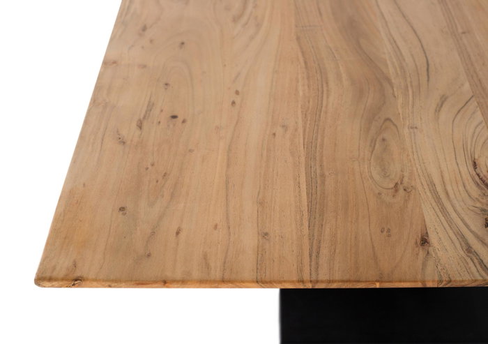 Giner y Colomer - Table de salle à manger rectangulaire en bois d'acacia massif naturel et métal noir, 200x100x77 cm